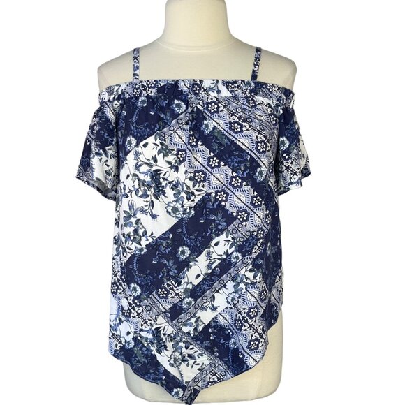 BCX Shirt Womens Small Blue Off Shoulders Adjustable Straps New - Picture 2 of 11